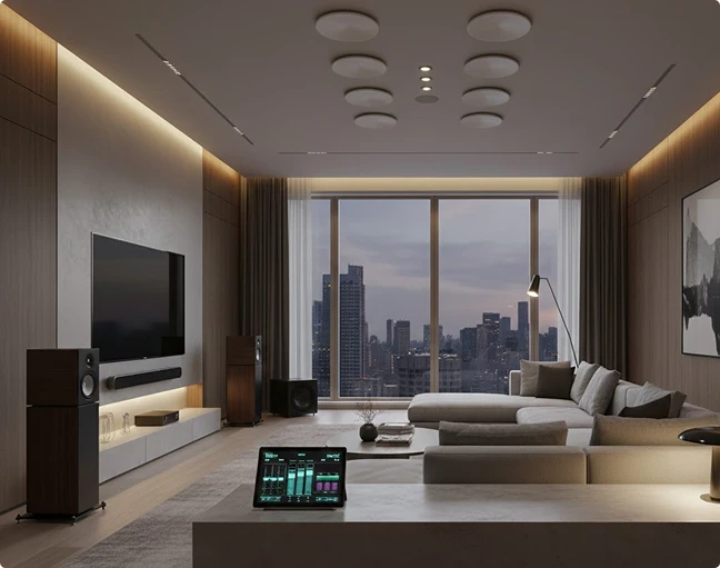Living room controlled from a smart home touch panel